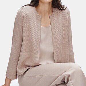 Eileen Fisher Silk+Organic Cotton Round Neck Cardigan Blazer Size M 44" Beige